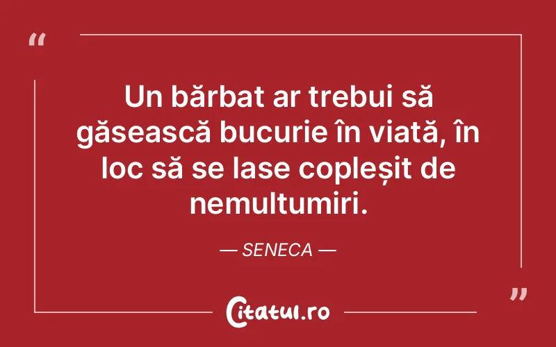 Un bărbat ar trebui să găsească bucurie în viață, în loc să se lase copleșit de nemulțumiri. Seneca