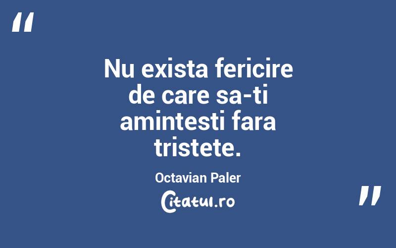 Nu exista fericire de care sa-ti amintesti fara tristete. Octavian Paler