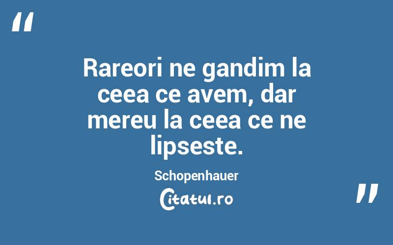 Rareori ne gandim la ceea ce avem, dar mereu la ceea ce ne lipseste. Schopenhauer