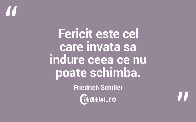 Fericit este cel care invata sa indure ceea ce nu poate schimba. Friedrich Schiller