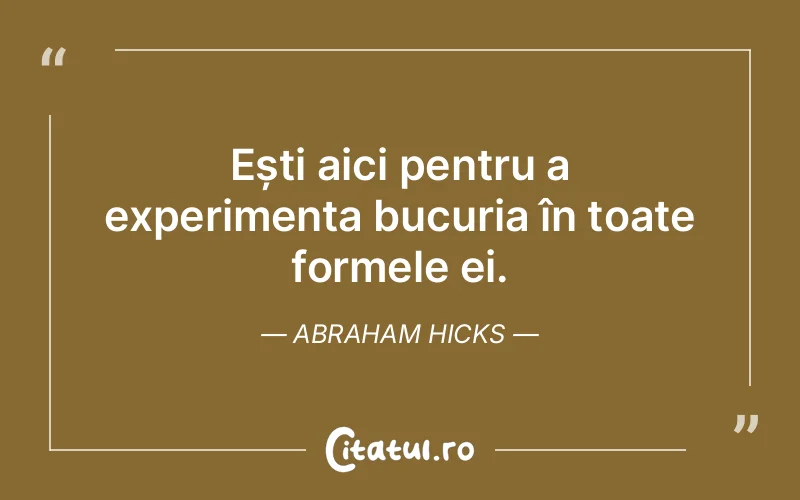 Ești aici pentru a experimenta bucuria în toate formele ei. Abraham Hicks