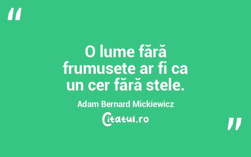 O lume fără frumusețe ar fi ca un cer fără stele. Adam Bernard Mickiewicz