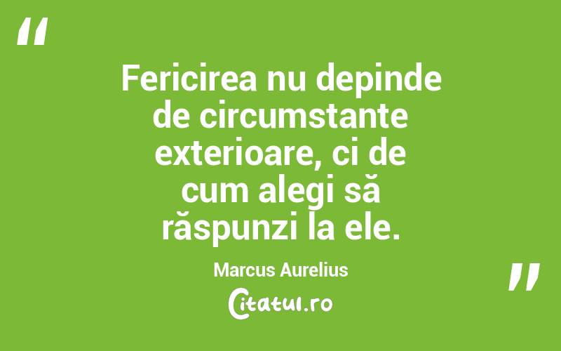 Fericirea nu depinde de circumstanțe exterioare, ci de cum alegi să răspunzi la ele. Marcus Aurelius