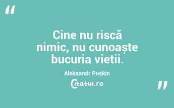 Cine nu riscă nimic, nu cunoaște bucuria vieții. Aleksandr Pușkin...