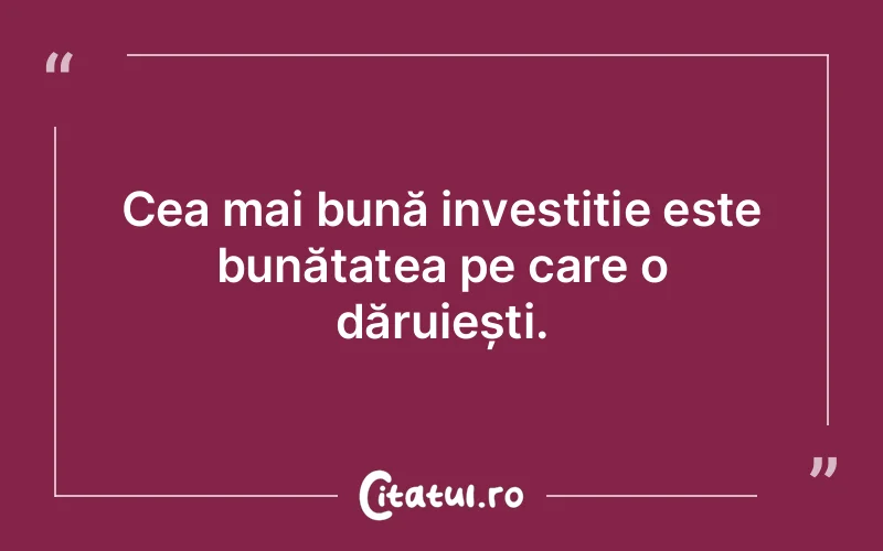 Cea mai bună investiție este bunătatea pe care o dăruiești.