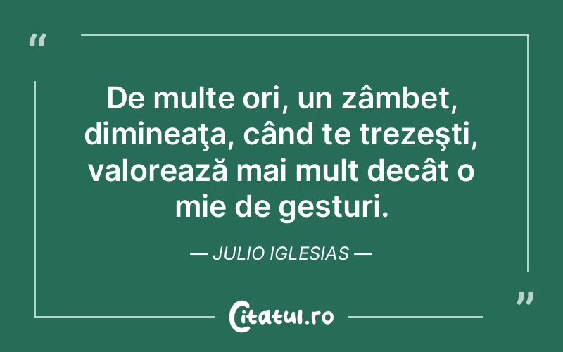 De multe ori, un zâmbet, dimineaţa, când te trezeşti, valorează mai mult decât o mie de gesturi. Julio Iglesias