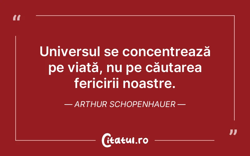 Universul se concentrează pe viață, nu pe căutarea fericirii noastre. Arthur Schopenhauer
