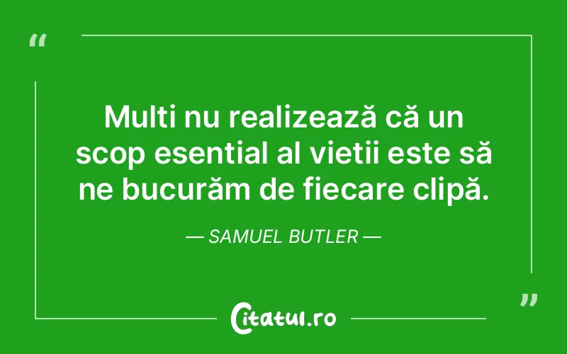 Mulți nu realizează că un scop esențial al vieții este să ne bucurăm de fiecare clipă. Samuel Butler