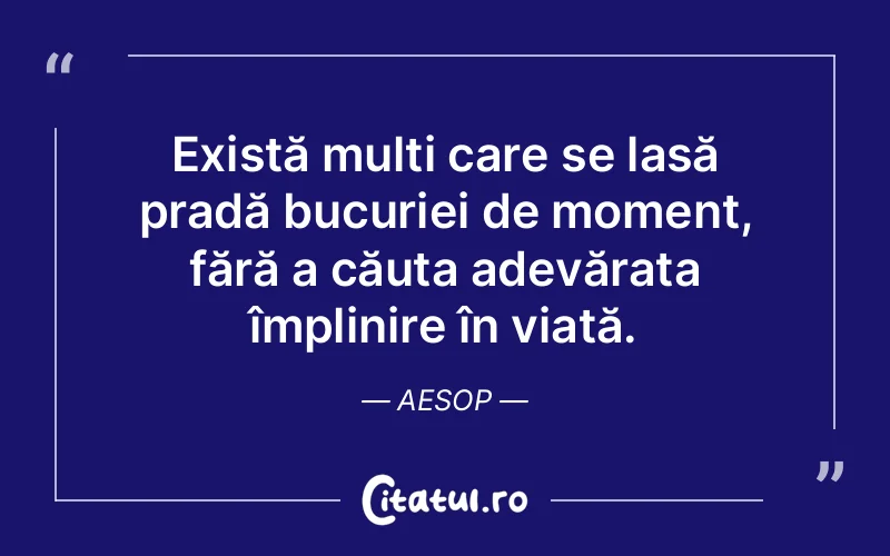 Există mulți care se lasă pradă bucuriei de moment, fără a căuta adevărata împlinire în viață. Aesop