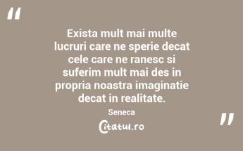 Exista mult mai multe lucruri care ne sperie decat cele care ne ranesc si suferim mult mai des in propria noastra imaginatie decat in realitate. Seneca...