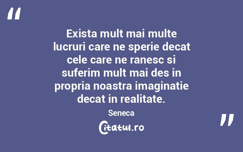 Exista mult mai multe lucruri care ne sperie decat cele care ne ranesc si suferim mult mai des in propria noastra imaginatie decat in realitate. Seneca