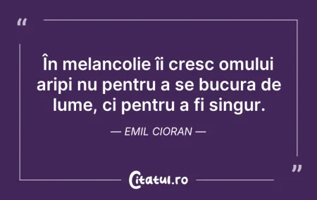 Citeste si: În melancolie îi cresc omului aripi nu p...