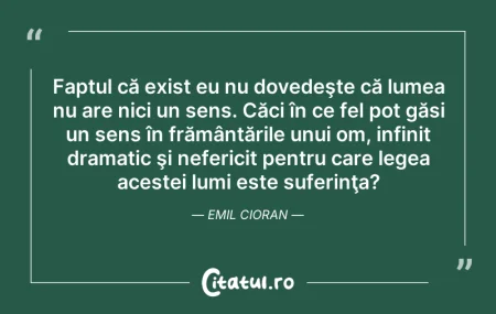 Citeste si: Faptul că exist eu nu dovedeşte că lumea...