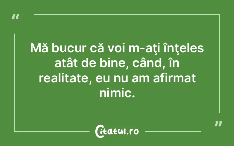 Mă bucur că voi m-aţi înţeles atât de bine, când, în realitate, eu nu am afirmat nimic.