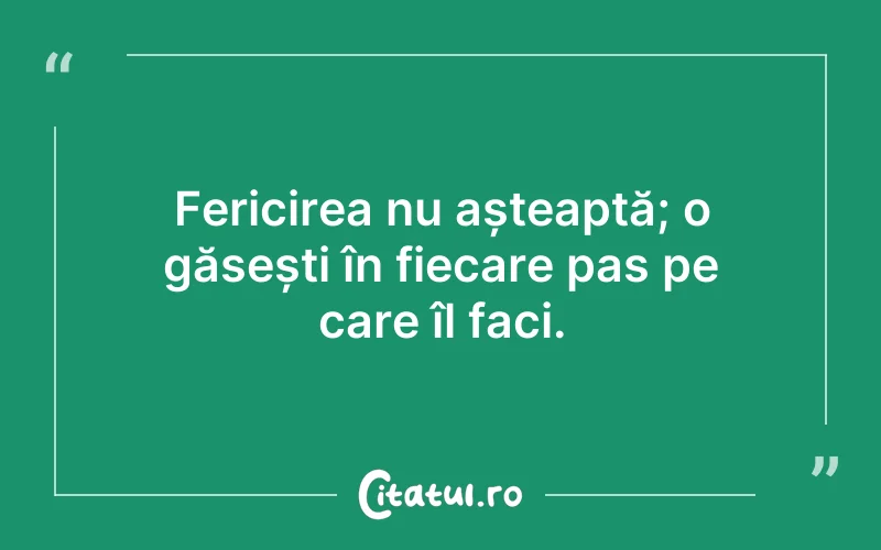 Fericirea nu așteaptă; o găsești în fiecare pas pe care îl faci.