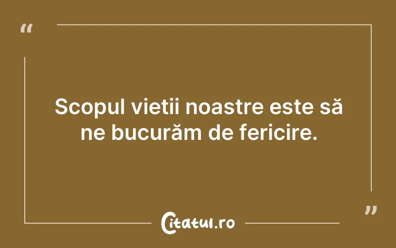 Scopul vieții noastre este să ne bucurăm de fericire.