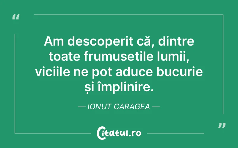 Am descoperit că, dintre toate frumusețile lumii, viciile ne pot aduce bucurie și împlinire. Ionut Caragea
