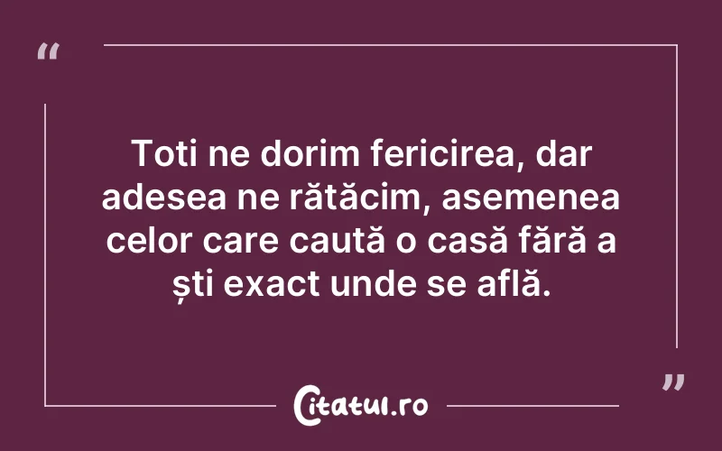 Toți ne dorim fericirea, dar adesea ne rătăcim, asemenea celor care caută o casă fără a ști exact unde se află.
