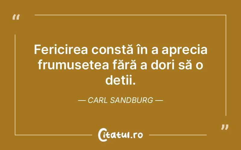 Fericirea constă în a aprecia frumusețea fără a dori să o deții. Carl Sandburg