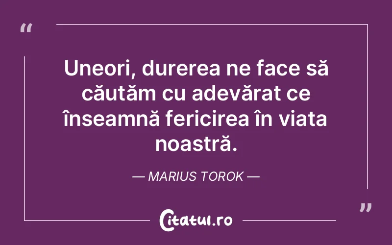 Uneori, durerea ne face să căutăm cu adevărat ce înseamnă fericirea în viața noastră. Marius Torok