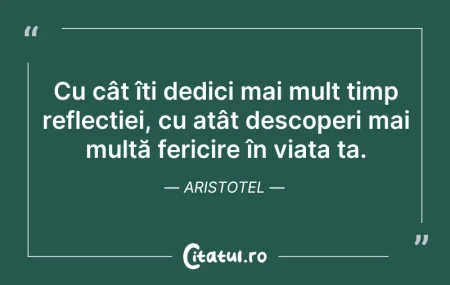 Citeste si: Cu cât îți dedici mai mult timp reflecți...