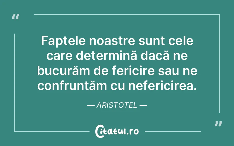 Faptele noastre sunt cele care determină dacă ne bucurăm de fericire sau ne confruntăm cu nefericirea. Aristotel