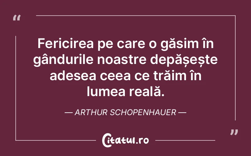 Fericirea pe care o găsim în gândurile noastre depășește adesea ceea ce trăim în lumea reală. Arthur Schopenhauer