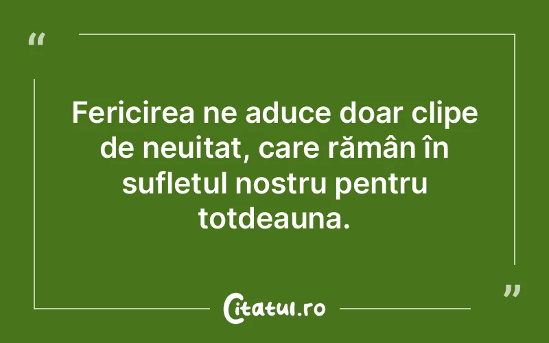 Fericirea ne aduce doar clipe de neuitat, care rămân în sufletul nostru pentru totdeauna.