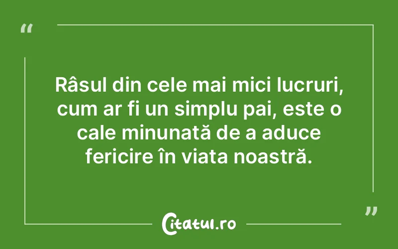 Râsul din cele mai mici lucruri, cum ar fi un simplu pai, este o cale minunată de a aduce fericire în viața noastră.