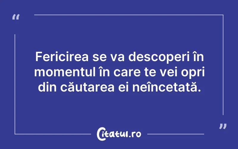 Fericirea se va descoperi în momentul în care te vei opri din căutarea ei neîncetată.