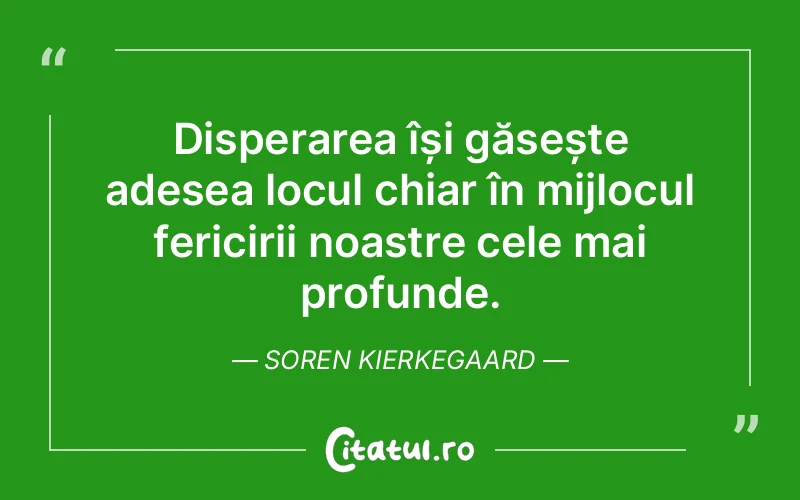 Disperarea își găsește adesea locul chiar în mijlocul fericirii noastre cele mai profunde. Soren Kierkegaard