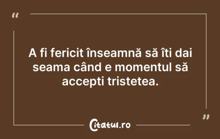 Citeste si: A fi fericit înseamnă să îți dai seama c...