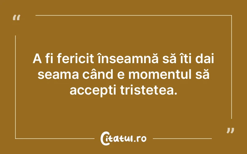 A fi fericit înseamnă să îți dai seama când e momentul să accepți tristețea.