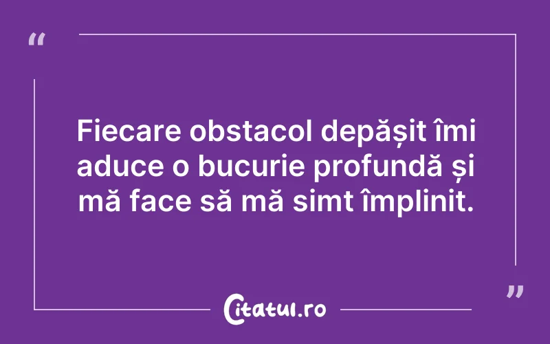 Fiecare obstacol depășit îmi aduce o bucurie profundă și mă face să mă simt împlinit.