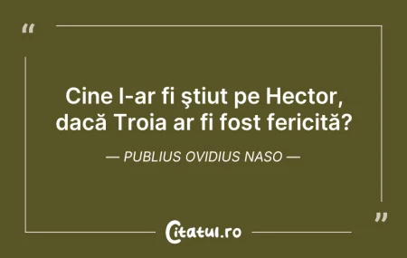 Citeste si: Cine l-ar fi ştiut pe Hector, dacă Troia...