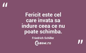 Fericit este cel care invata sa indure ceea ce nu poate schimba. Friedrich Schiller...