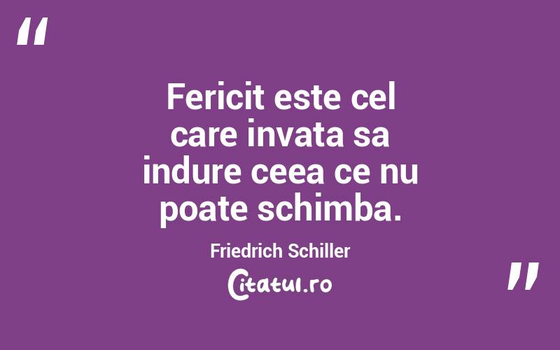 Fericit este cel care invata sa indure ceea ce nu poate schimba. Friedrich Schiller