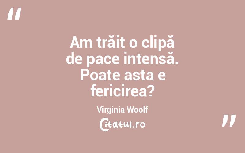 Am trăit o clipă de pace intensă. Poate asta e fericirea?	Virginia Woolf
