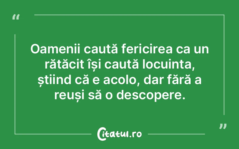 Oamenii caută fericirea ca un rătăcit își caută locuința, știind că e acolo, dar fără a reuși să o descopere.