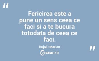 Fericirea este a pune un sens ceea ce faci si a te bucura totodata de ceea ce faci. Rujoiu Marian...
