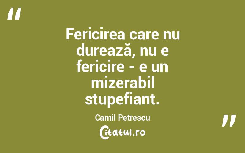 Fericirea care nu durează, nu e fericire - e un mizerabil stupefiant. Camil Petrescu
