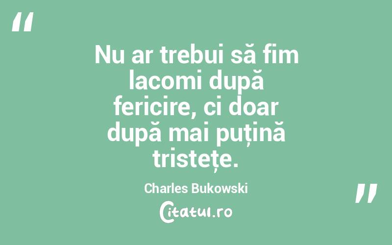 Nu ar trebui să fim lacomi după fericire, ci doar după mai puţină tristeţe. Charles Bukowski
