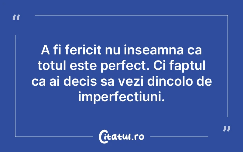 A fi fericit nu inseamna ca totul este perfect. Ci faptul ca ai decis sa vezi dincolo de imperfectiuni.