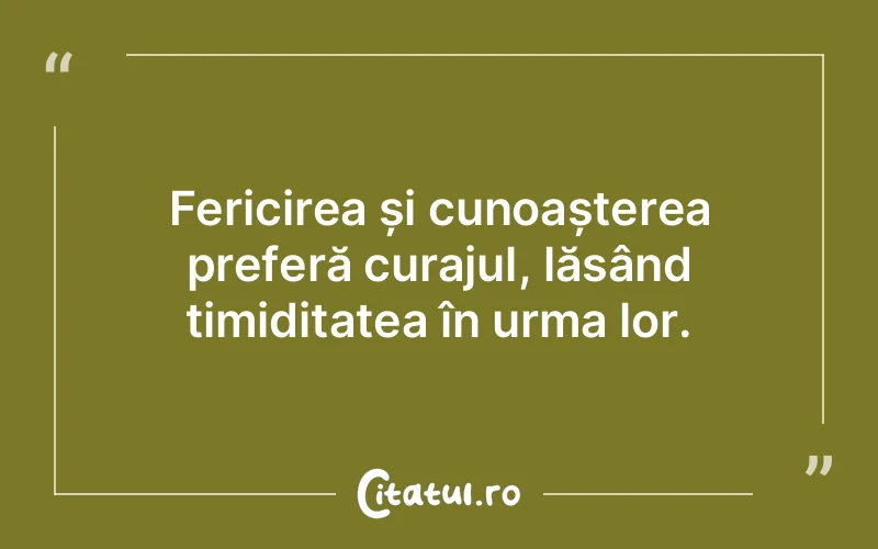 Fericirea și cunoașterea preferă curajul, lăsând timiditatea în urma lor.