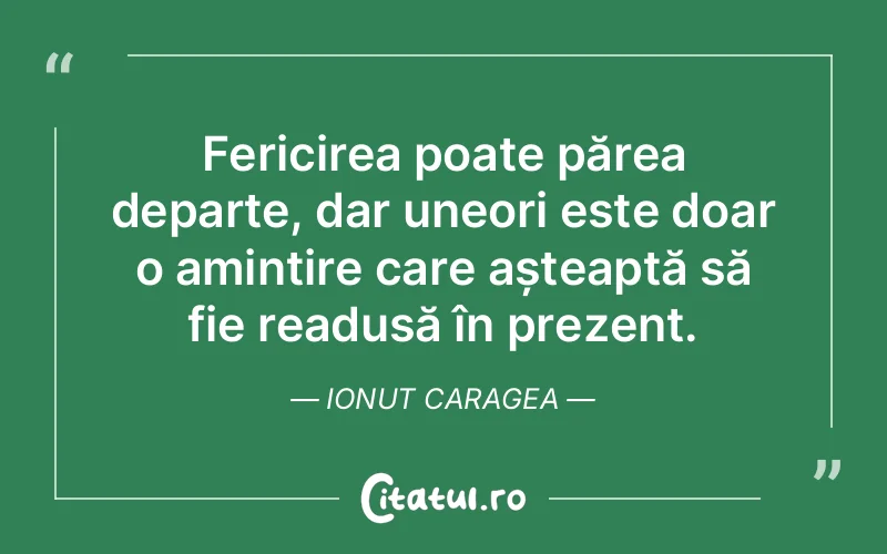 Fericirea poate părea departe, dar uneori este doar o amintire care așteaptă să fie readusă în prezent. Ionut Caragea