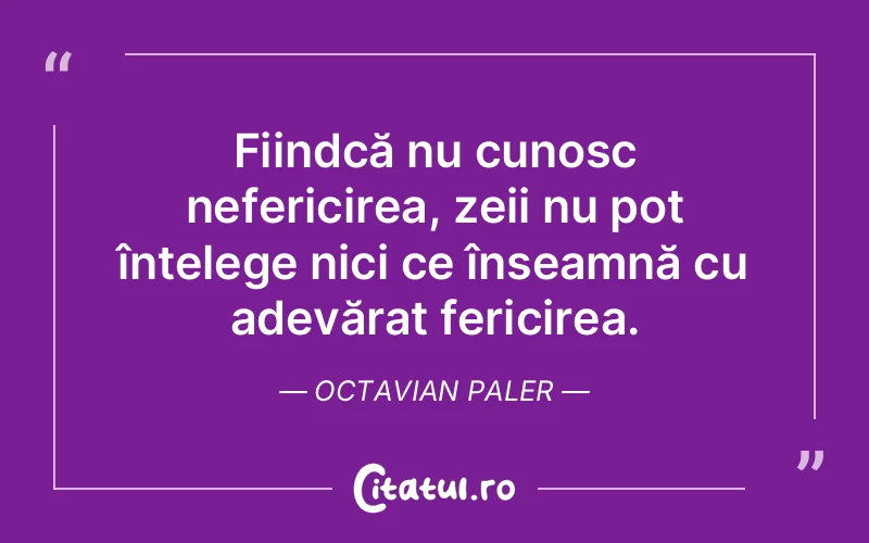 Fiindcă nu cunosc nefericirea, zeii nu pot înțelege nici ce înseamnă cu adevărat fericirea. Octavian Paler