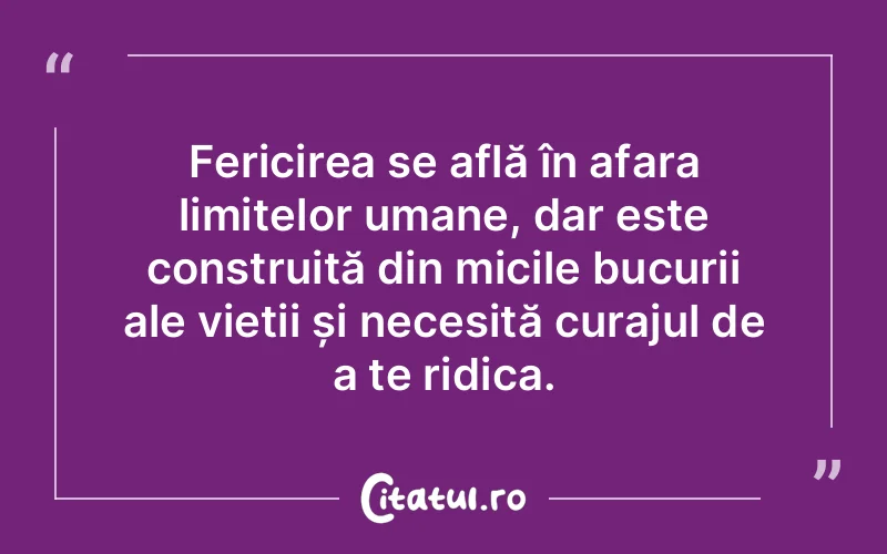 Fericirea se află în afara limitelor umane, dar este construită din micile bucurii ale vieții și necesită curajul de a te ridica.