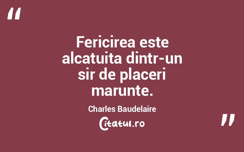 Fericirea este alcatuita dintr-un sir de placeri marunte. Charles Baudelaire
