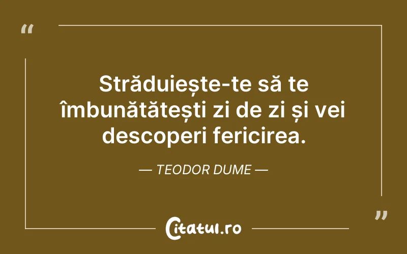 Străduiește-te să te îmbunătățești zi de zi și vei descoperi fericirea. Teodor Dume