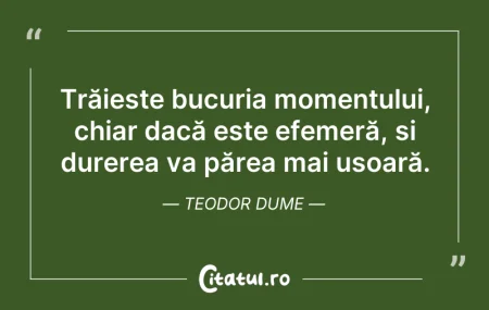 Citeste si: Trăiește bucuria momentului, chiar dacă ...